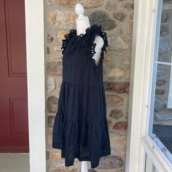 SEA New York Lee Linen Cotton Flutter Sleeve Tiered Tunic Eyelet Dress - Picture 8 of 12